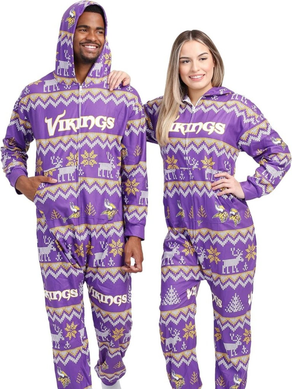 MN VIKINGS FOCO Unisex NFL Team Logo Pajamas One Piece Onesie - SZ LARGE - NWOT